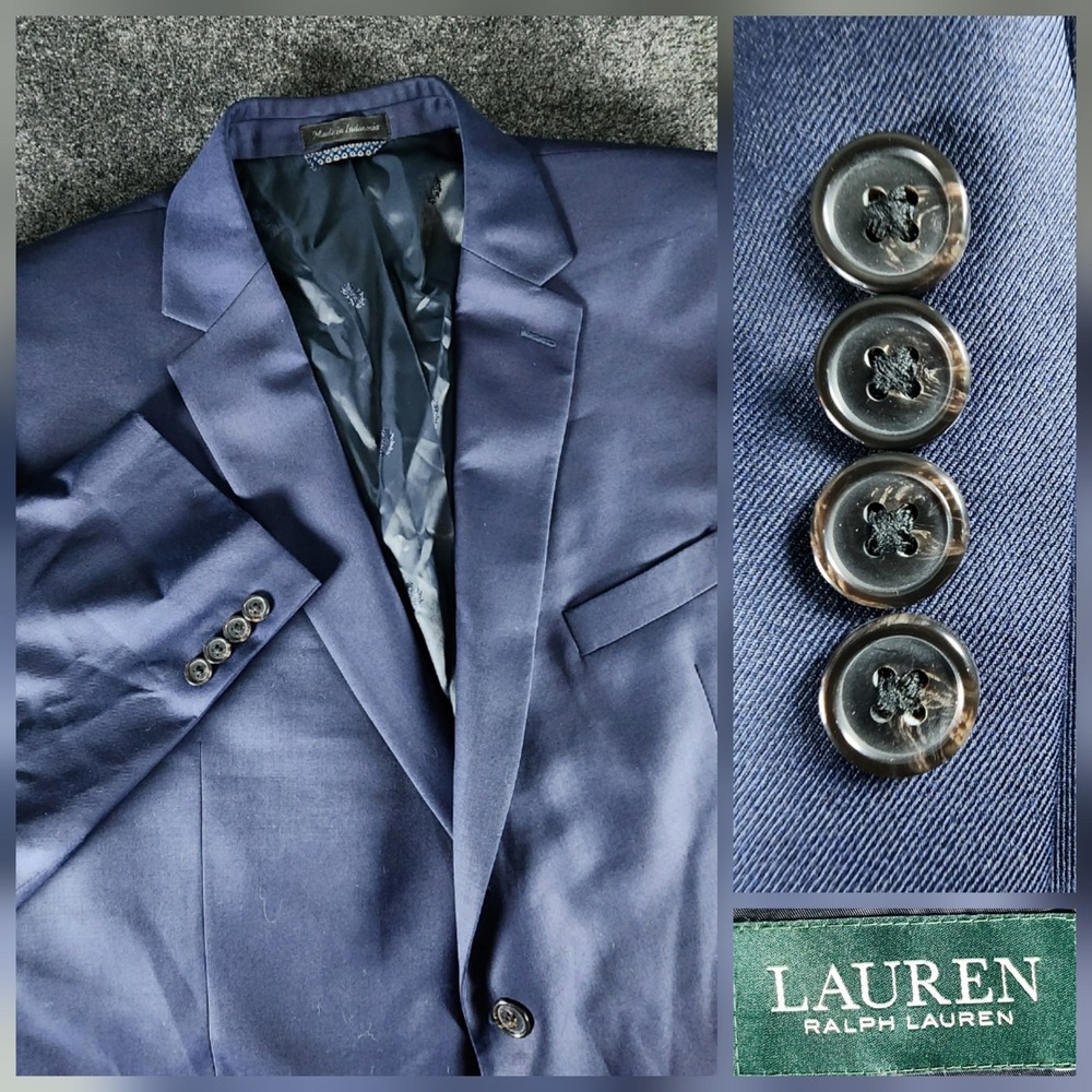 NWOT Lauren Ralph Lauren Mens 48R Navy Blue Wool Blend Blazer Sport CoatJacket